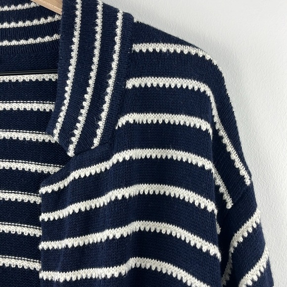 Talbots Cashmere Blend Navy White Open Front Textured Cardigan Sweater Size 2xP - Picture 5 of 12